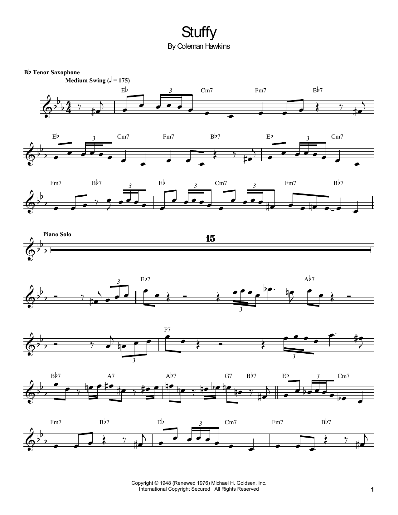 Coleman Hawkins Stuffy sheet music notes and chords. Download Printable PDF.