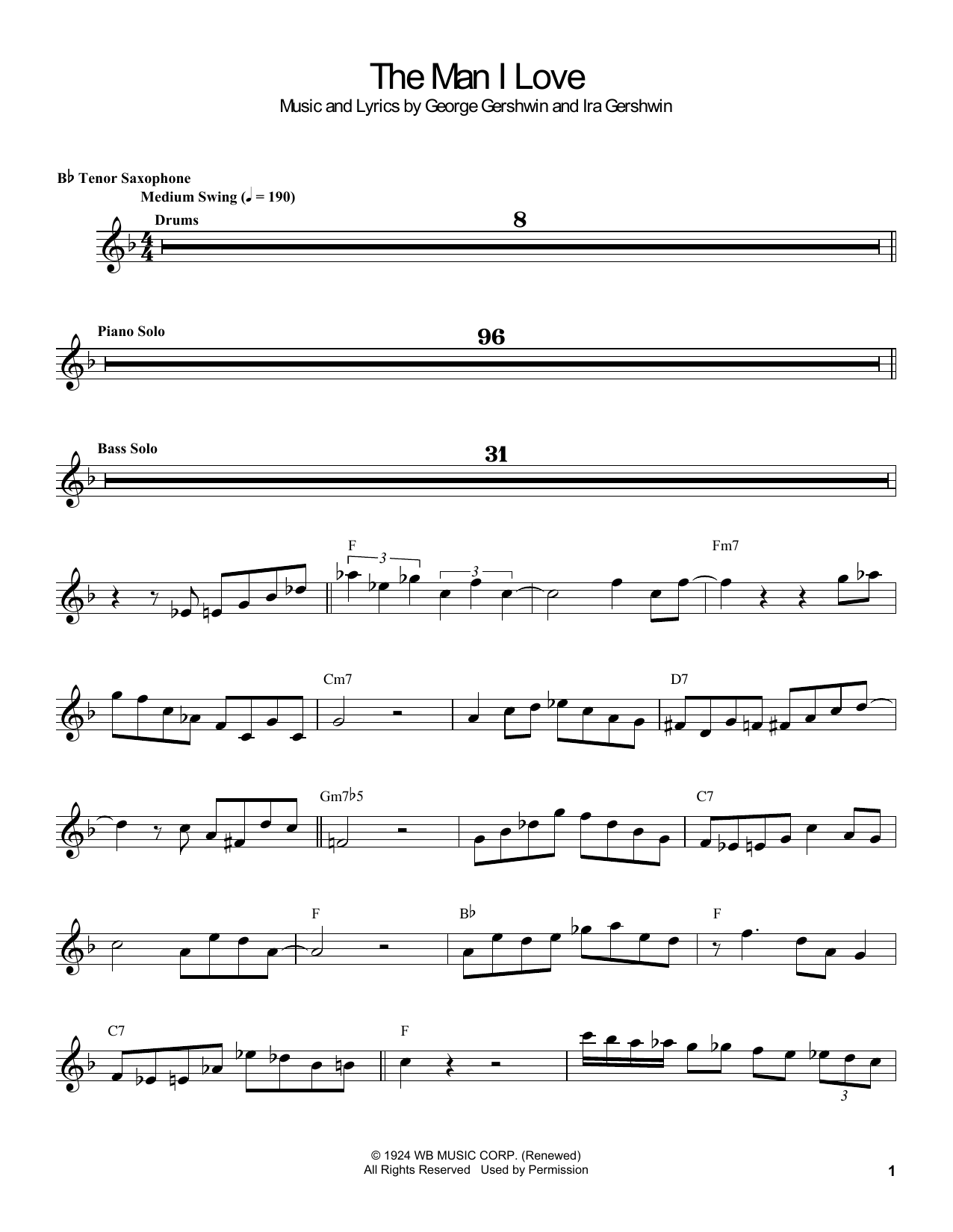 Coleman Hawkins The Man I Love sheet music notes and chords. Download Printable PDF.