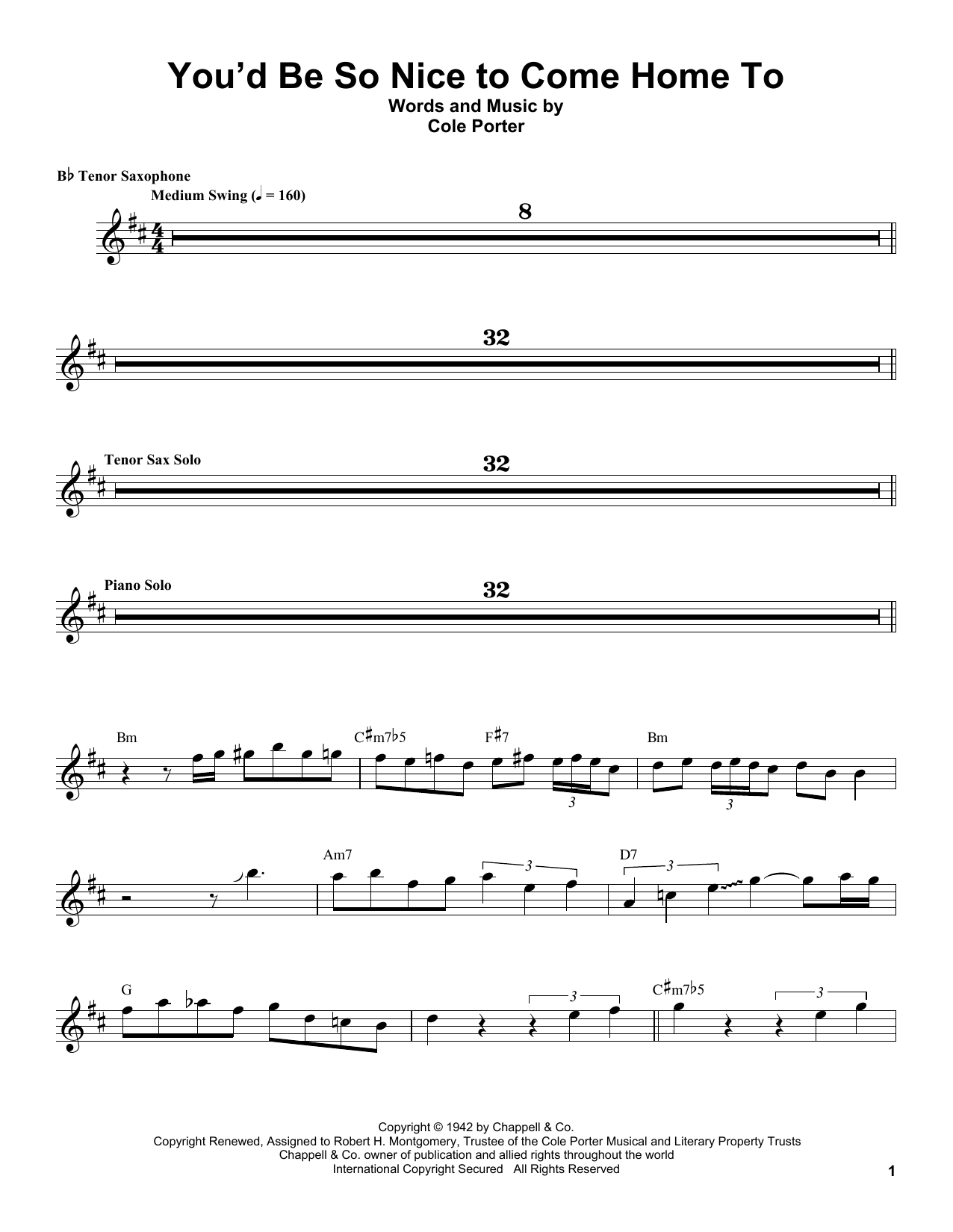 Coleman Hawkins You'd Be So Nice To Come Home To sheet music notes and chords. Download Printable PDF.