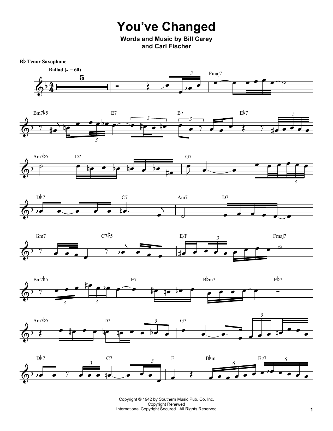 Coleman Hawkins You've Changed sheet music notes and chords. Download Printable PDF.