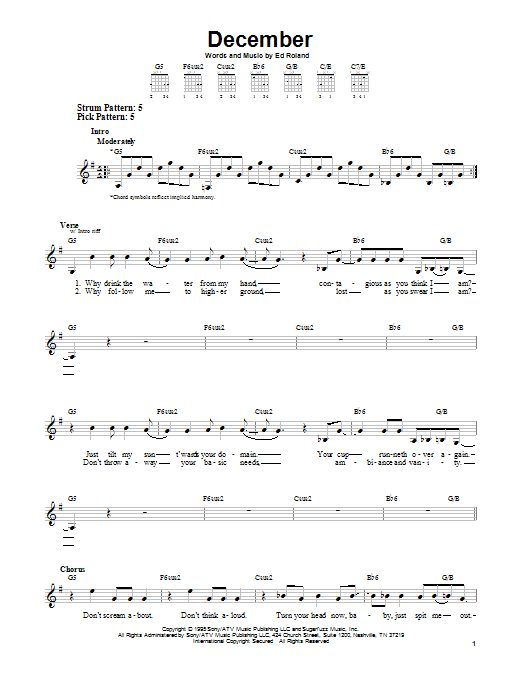 Collective Soul December sheet music notes and chords. Download Printable PDF.