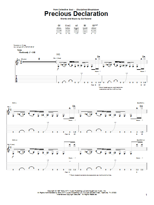 Collective Soul Precious Declaration sheet music notes and chords. Download Printable PDF.