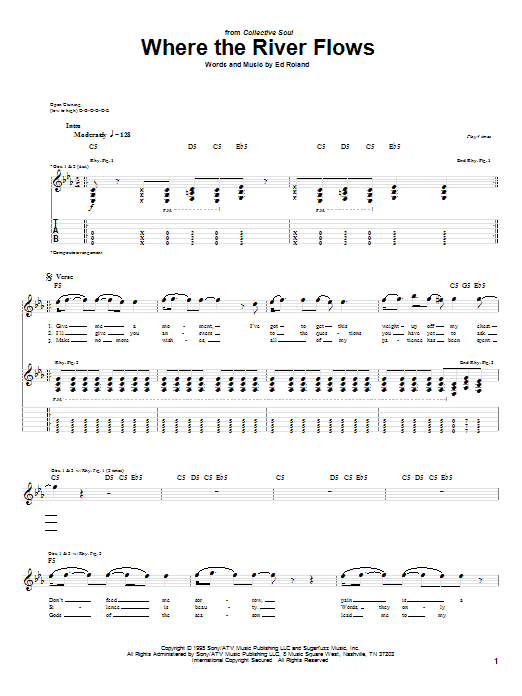 Learn to play Collective Soul Where The River Flows sheet music for Guitar Tab in minutes. Price: 7.8900$ Collective Soul Where The River Flows sheet music notes and chords arranged for Guitar Tab