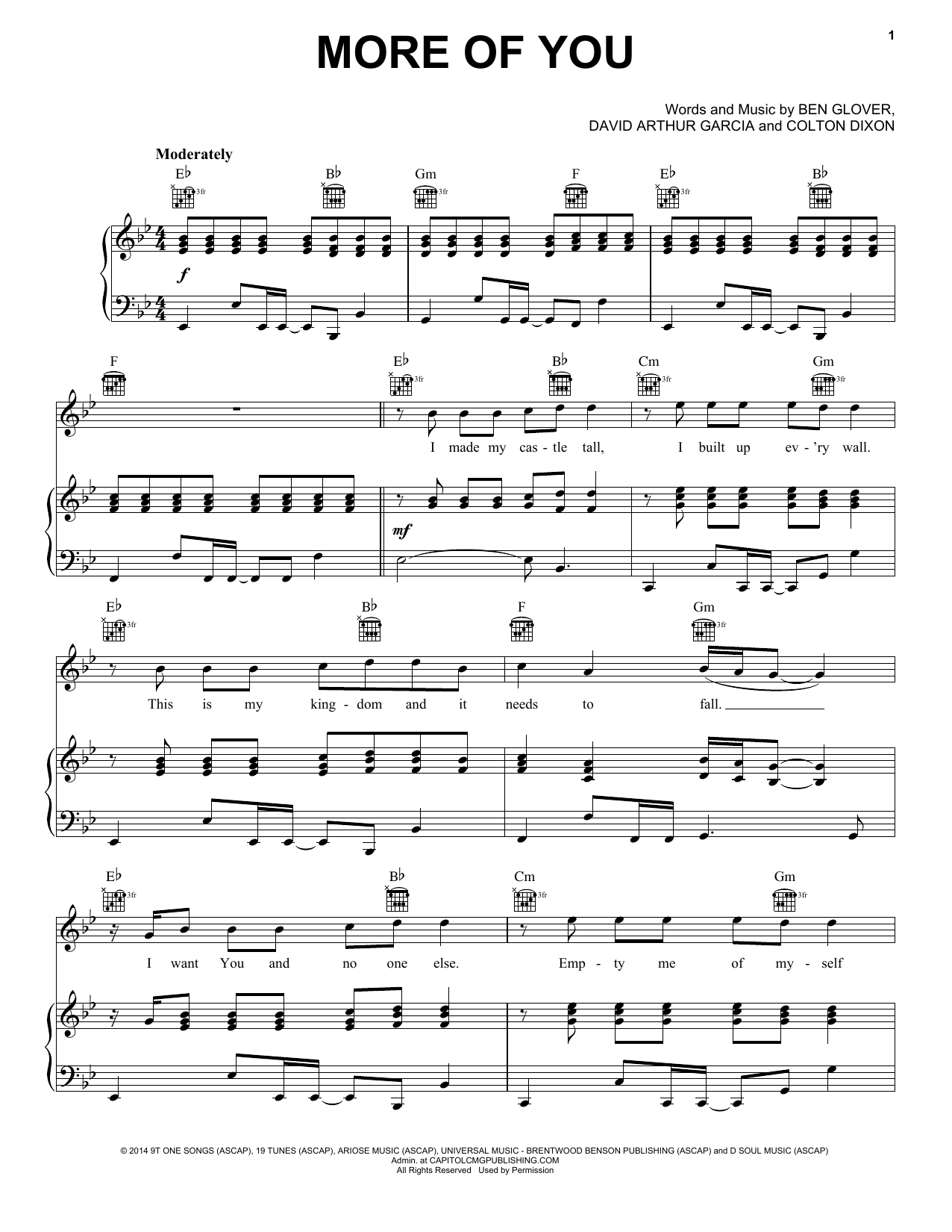 Ben Glover More Of You sheet music notes and chords. Download Printable PDF.