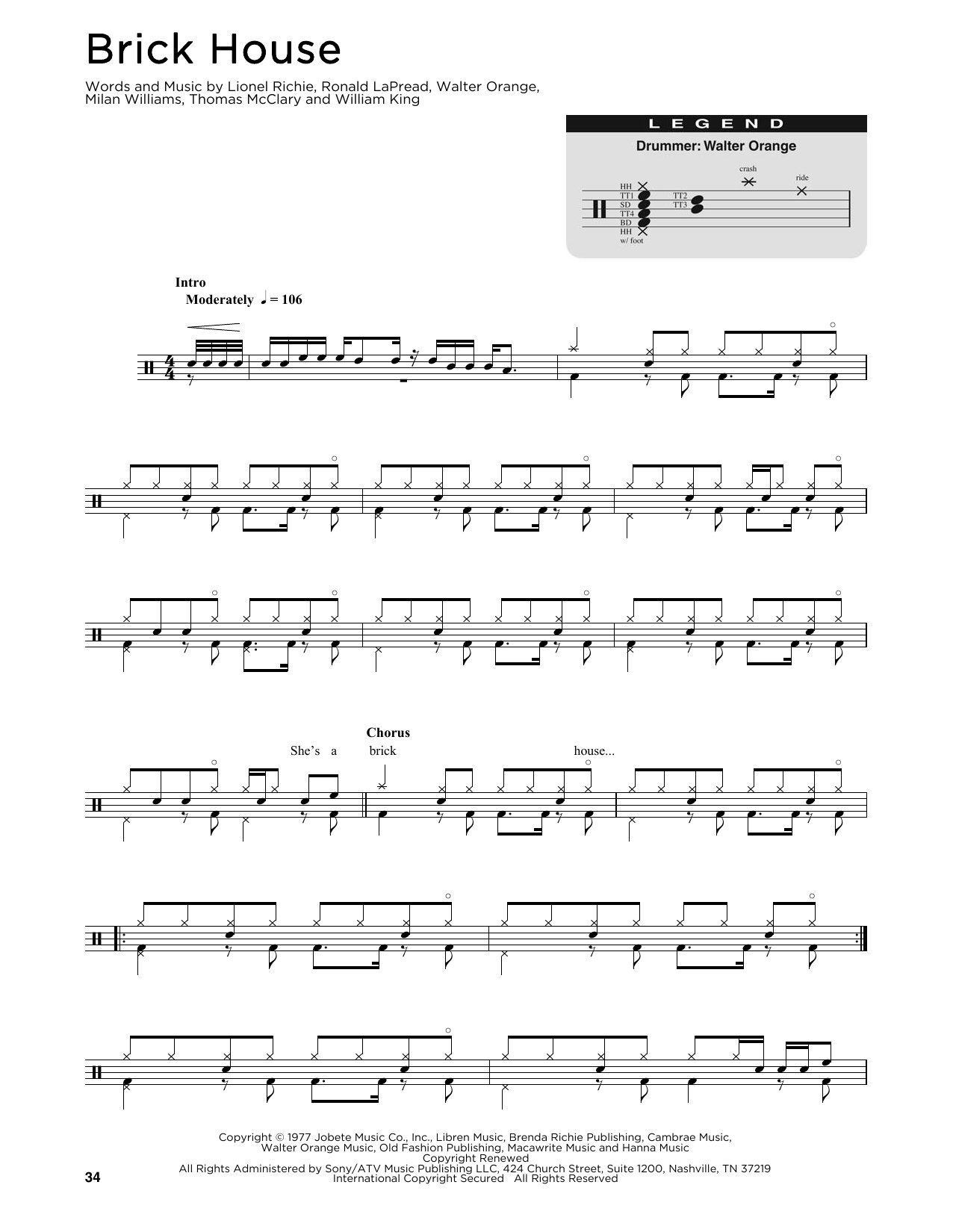 Commodores Brick House sheet music notes and chords. Download Printable PDF.