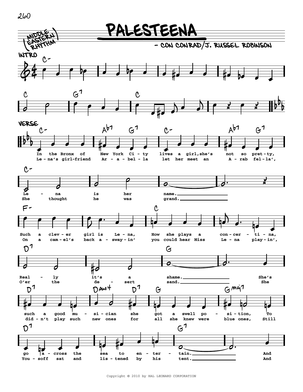 Con Conrad Palesteena (arr. Robert Rawlins) sheet music notes and chords arranged for Real Book – Melody, Lyrics & Chords