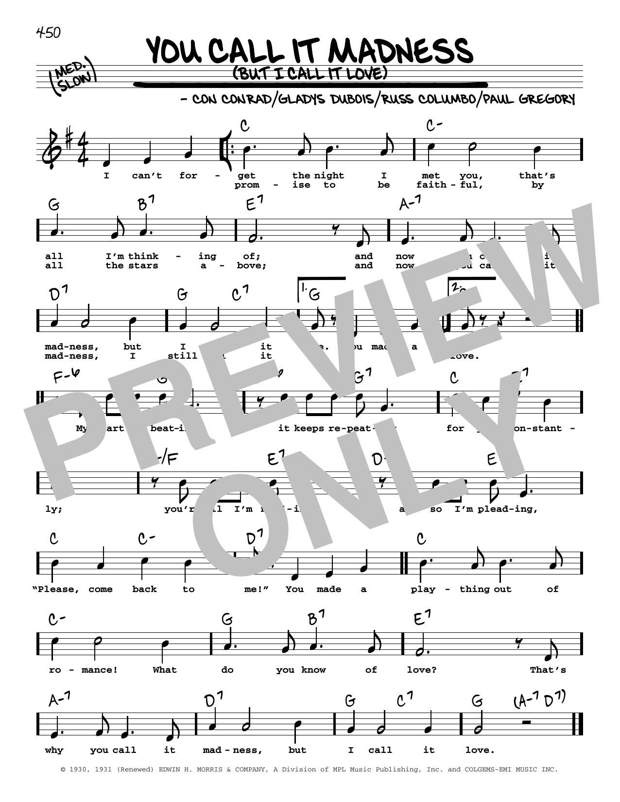 Con Conrad You Call It Madness (But I Call It Love) (High Voice) sheet music notes and chords. Download Printable PDF.