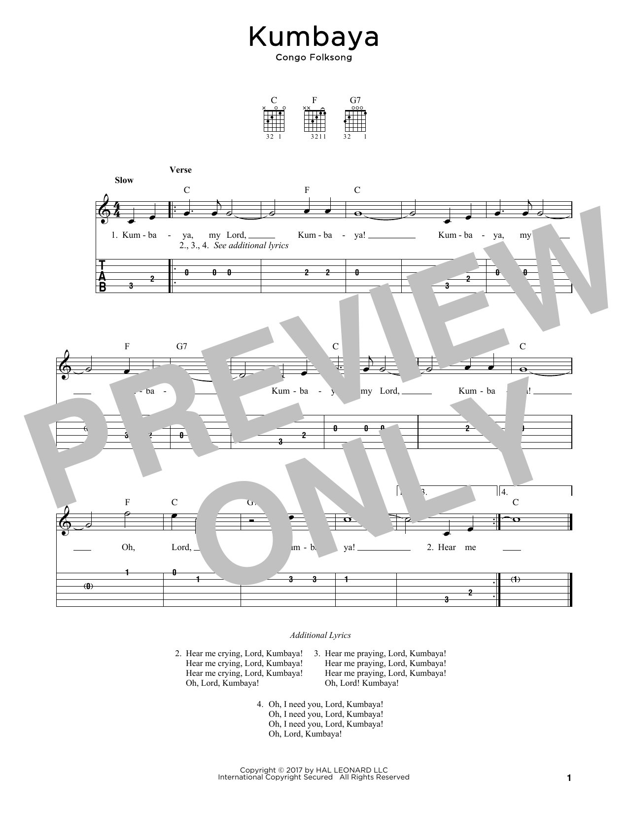 Congo Folksong Kumbaya sheet music notes and chords. Download Printable PDF.