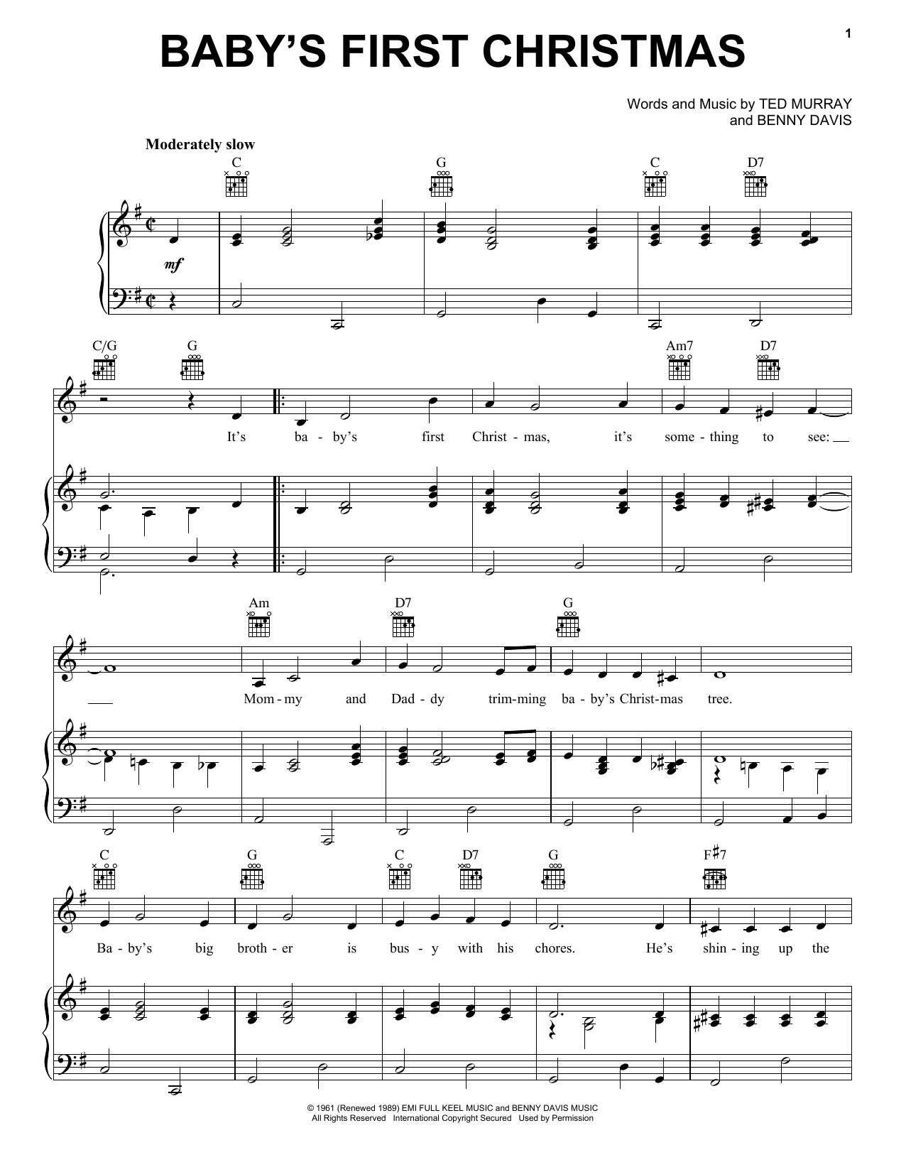 Connie Francis Baby's First Christmas sheet music notes and chords. Download Printable PDF.