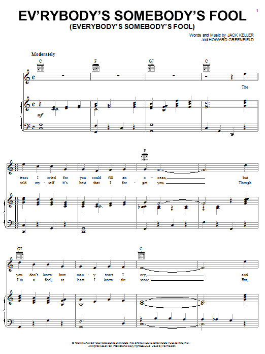 Connie Francis Ev'rybody's Somebody's Fool (Everybody's Somebody's Fool) sheet music notes and chords. Download Printable PDF.