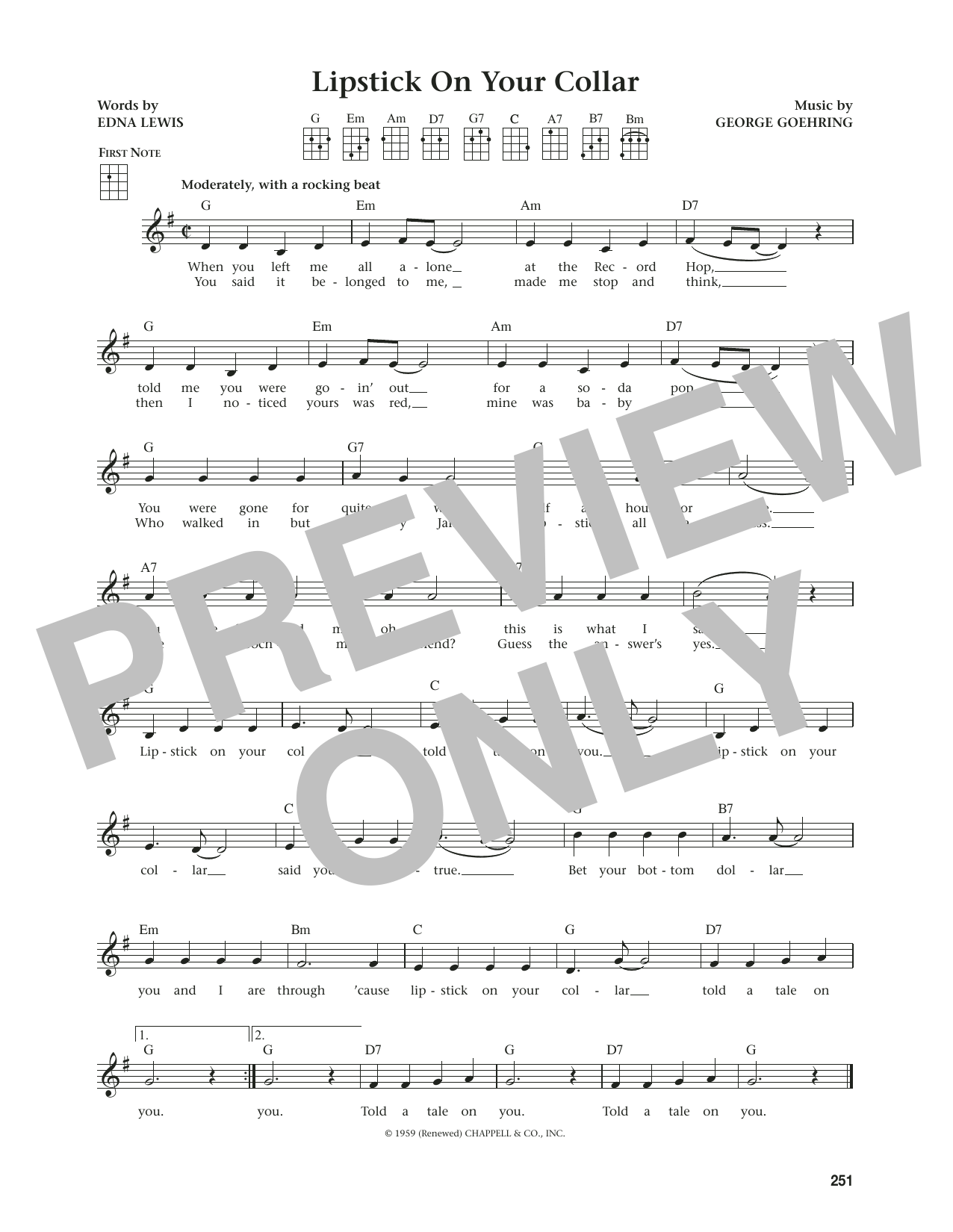 Connie Francis Lipstick On Your Collar (from The Daily Ukulele) (arr. Jim Beloff) sheet music notes and chords. Download Printable PDF.