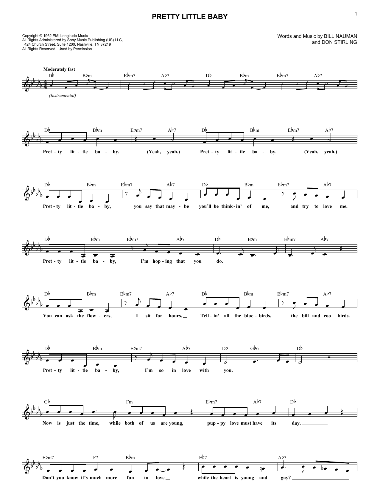 Connie Francis Pretty Little Baby sheet music notes and chords arranged for Lead Sheet / Fake Book