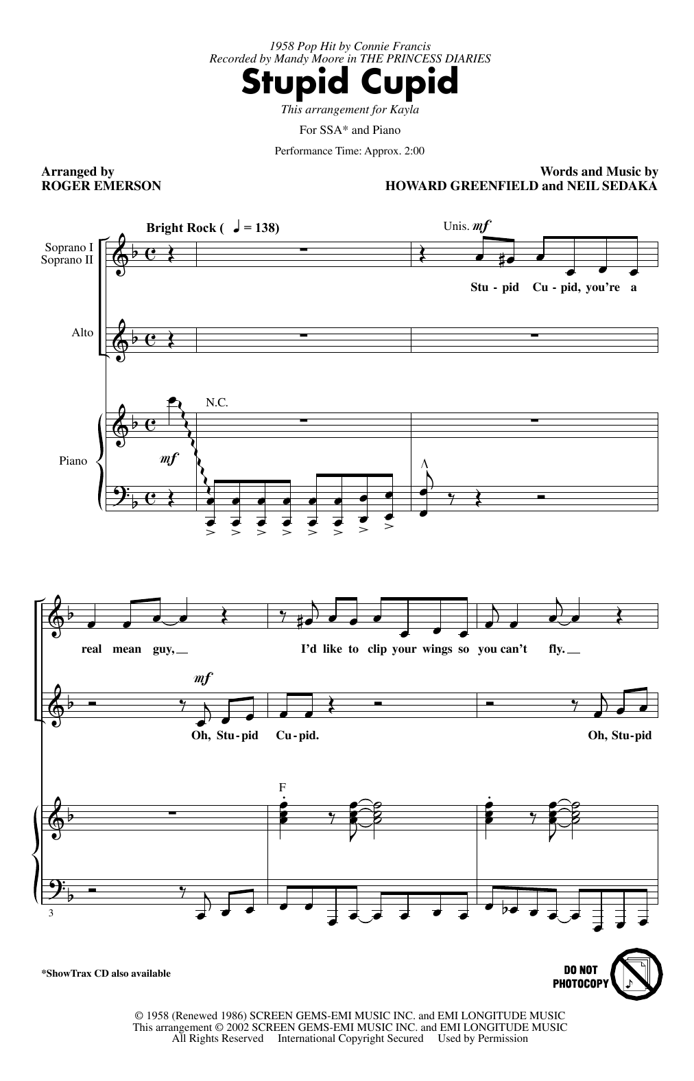 Learn to play Connie Francis Stupid Cupid (arr. Roger Emerson) sheet music for SSA Choir in minutes. Price: 3.9900$ Connie Francis Stupid Cupid (arr. Roger Emerson) sheet music notes and chords arranged for SSA Choir