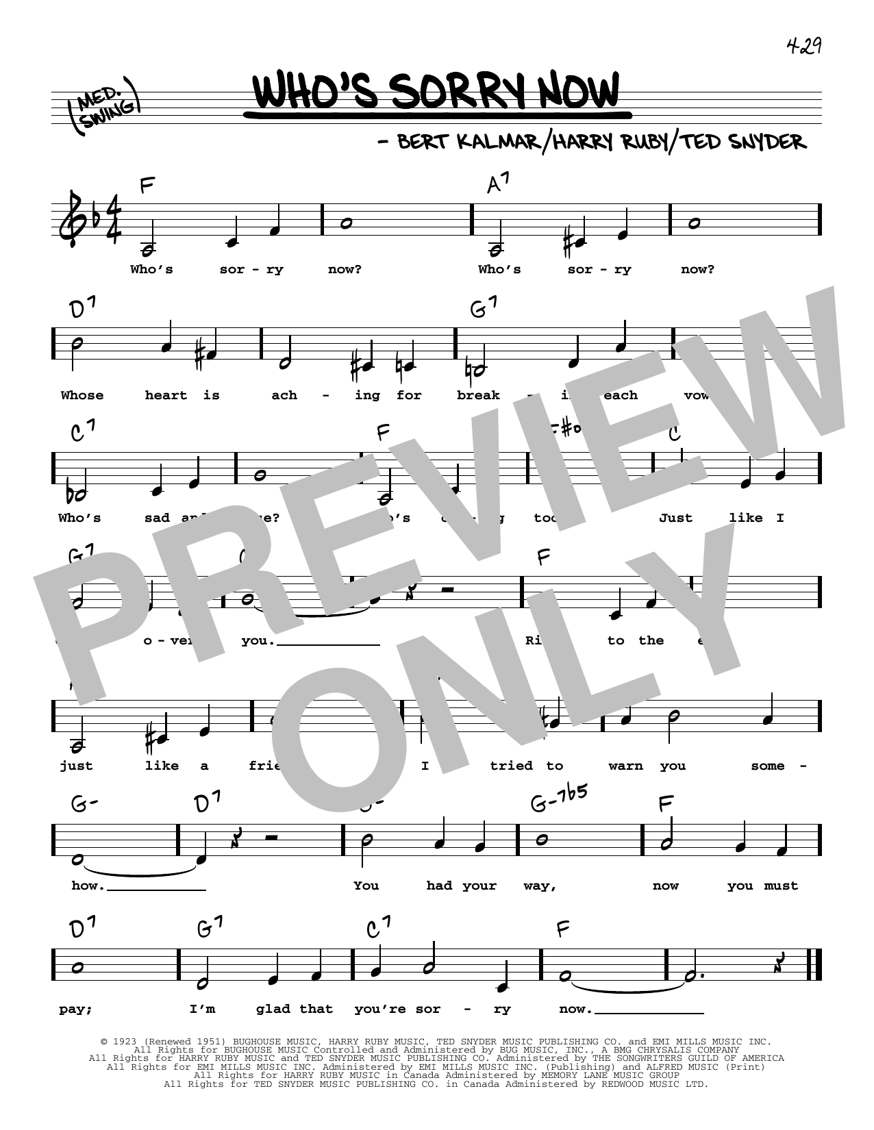 Connie Francis Who's Sorry Now (Low Voice) sheet music notes and chords. Download Printable PDF.