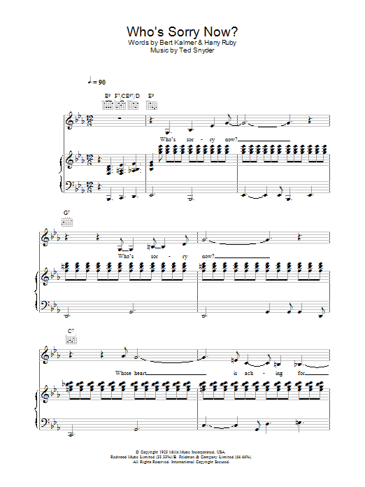 Connie Francis Who's Sorry Now? sheet music notes and chords. Download Printable PDF.