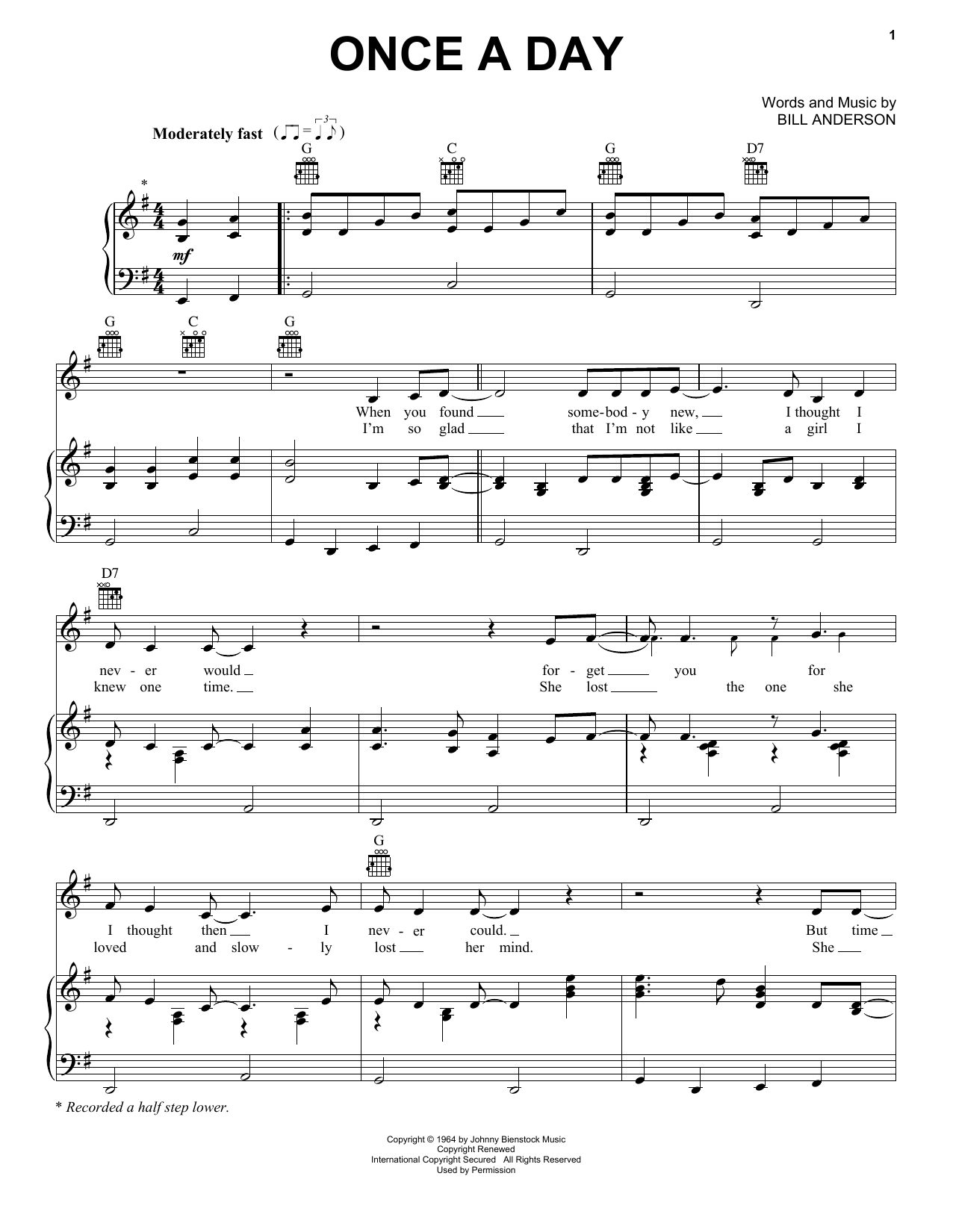 Connie Smith Once A Day sheet music notes and chords arranged for Piano, Vocal & Guitar Chords (Right-Hand Melody)