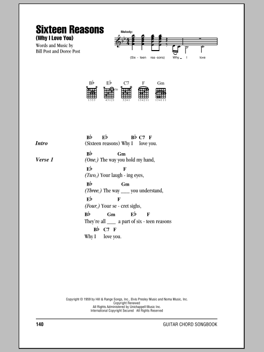 Connie Stevens Sixteen Reasons (Why I Love You) sheet music notes and chords. Download Printable PDF.