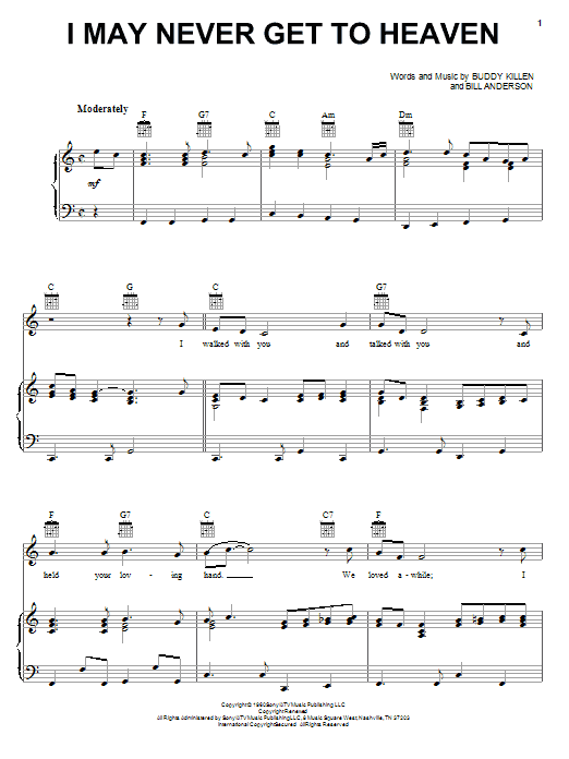 Conway Twitty I May Never Get To Heaven sheet music notes and chords. Download Printable PDF.