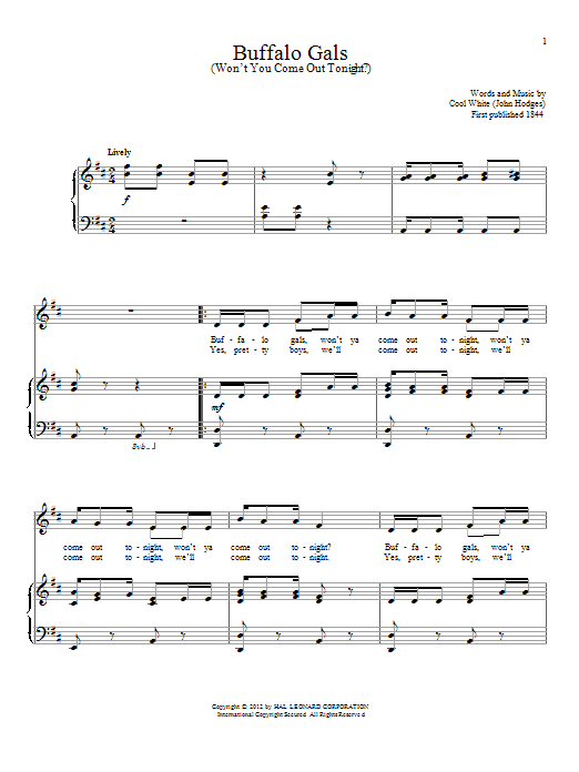 Cool White Buffalo Gals (Won't You Come Out Tonight?) sheet music notes and chords. Download Printable PDF.