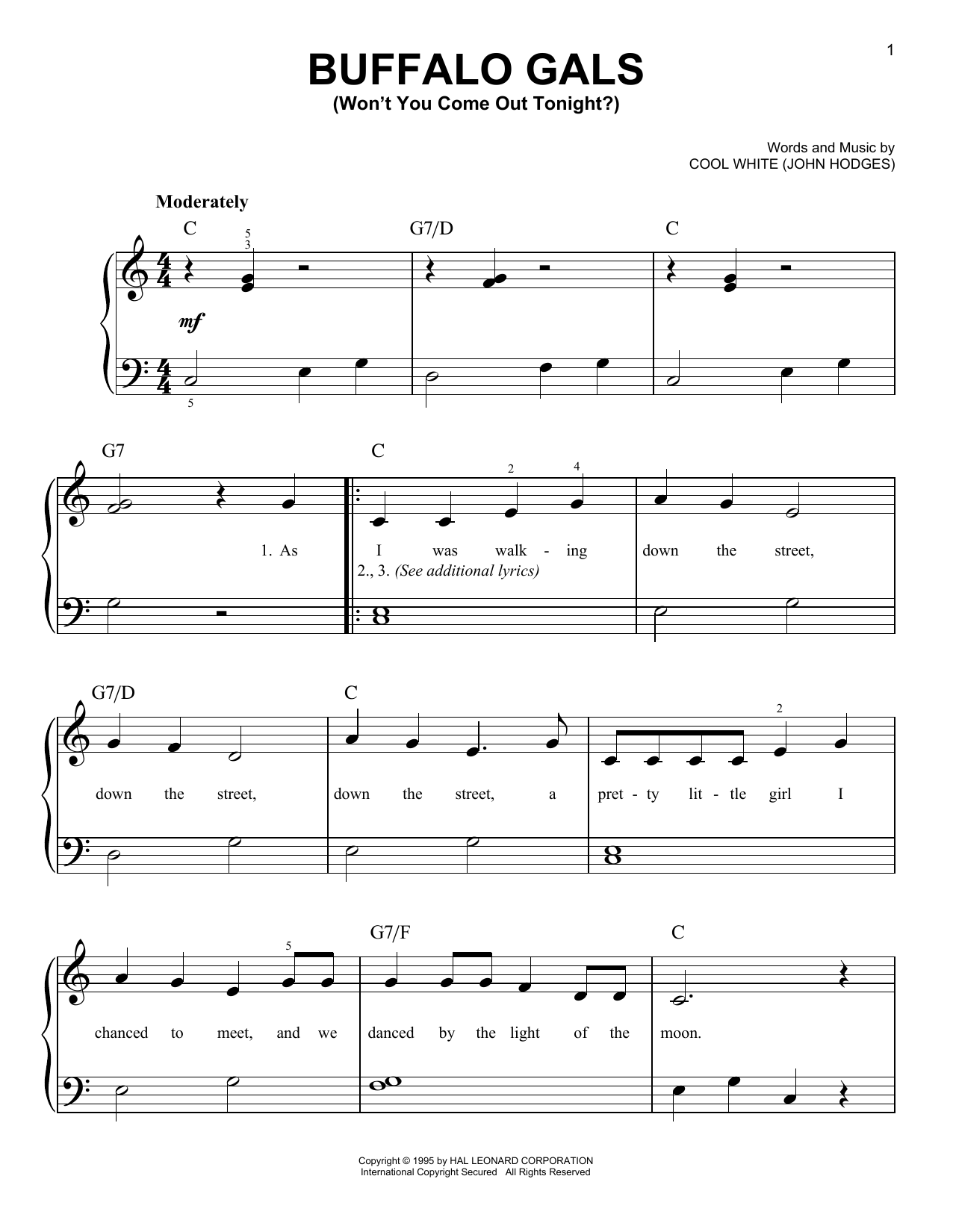 Cool White (John Hodges) Buffalo Gals (Won't You Come Out Tonight?) sheet music notes and chords. Download Printable PDF.