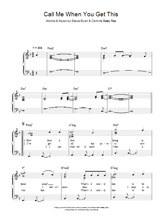 Corinne Bailey Rae Call Me When You Get This sheet music notes and chords. Download Printable PDF.