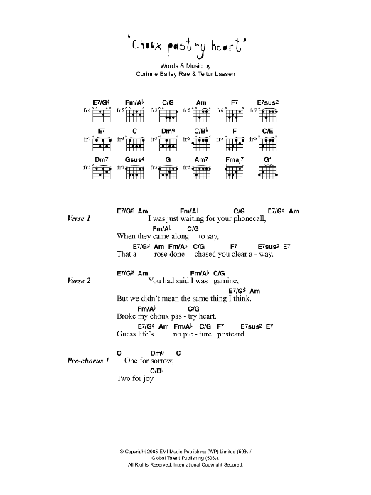 Corinne Bailey Rae Choux Pastry Heart sheet music notes and chords. Download Printable PDF.