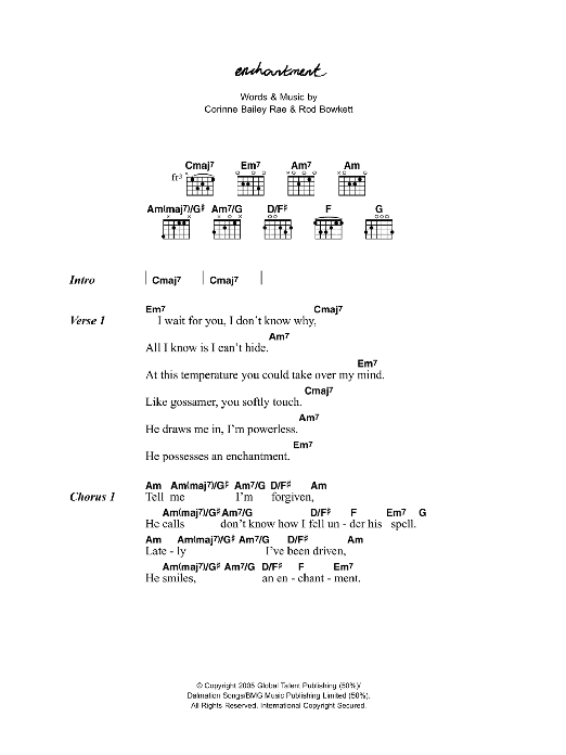 Corinne Bailey Rae Enchantment sheet music notes and chords arranged for Guitar Chords/Lyrics