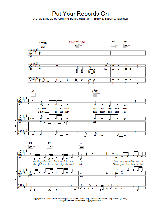 Corinne Bailey Rae Put Your Records On sheet music notes and chords. Download Printable PDF.