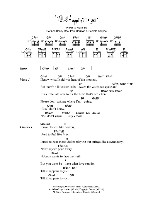 Corinne Bailey Rae Till It Happens To You sheet music notes and chords. Download Printable PDF.