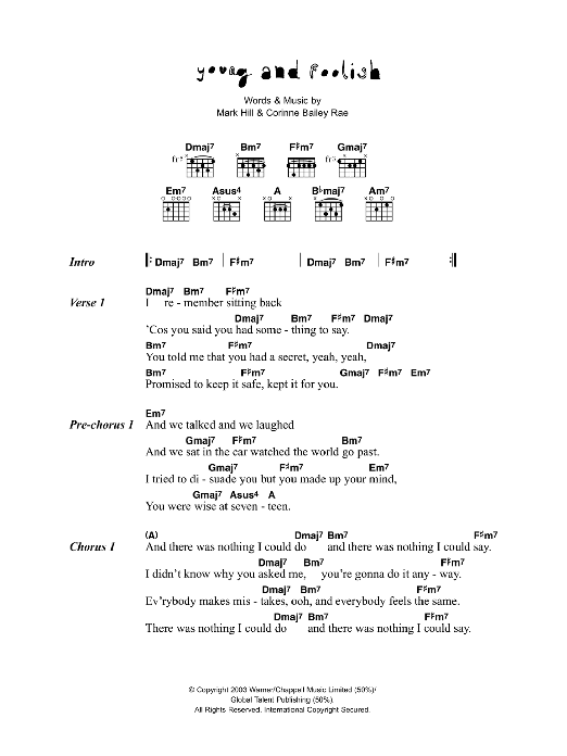 Corinne Bailey Rae Young And Foolish sheet music notes and chords arranged for Guitar Chords/Lyrics