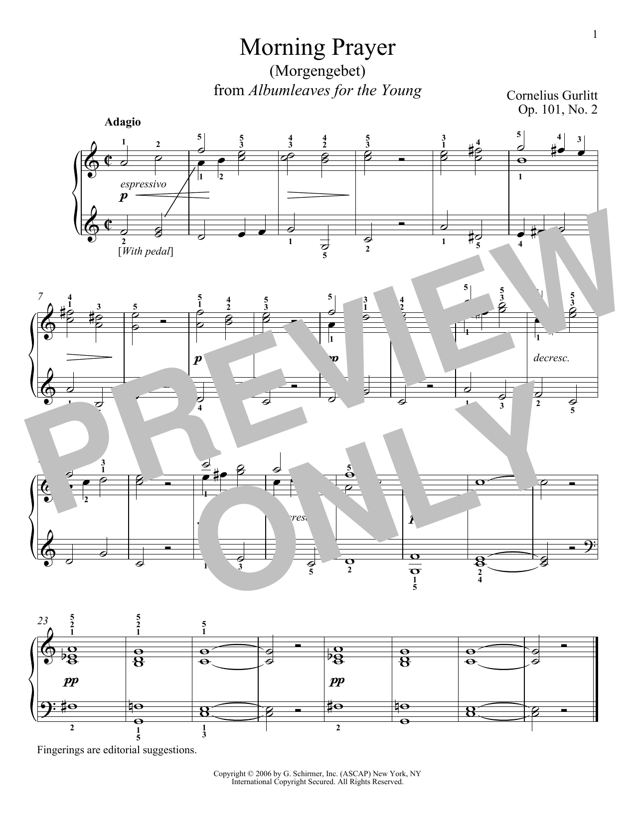 Learn to play Cornelius Gurlitt Morning Prayer (Morgengebet), Op. 101, No. 2 sheet music for Piano Solo in minutes. Price: 7.8900$ Cornelius Gurlitt Morning Prayer (Morgengebet), Op. 101, No. 2 sheet music notes and chords arranged for Piano Solo