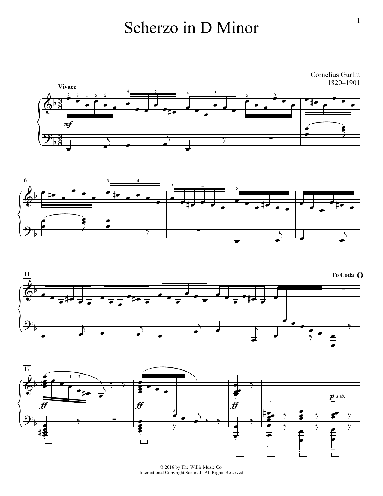 Cornelius Gurlitt Scherzo In D Minor sheet music notes and chords. Download Printable PDF.