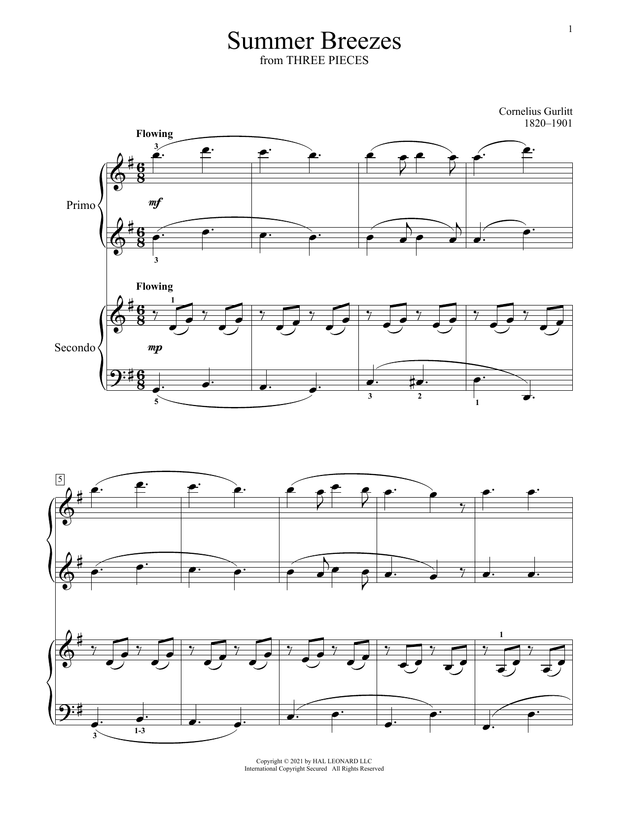 Learn to play Cornelius Gurlitt Summer Breezes (From Three Pieces) sheet music for Piano Duet in minutes. Price: 7.8900$ Cornelius Gurlitt Summer Breezes (From Three Pieces) sheet music notes and chords arranged for Piano Duet