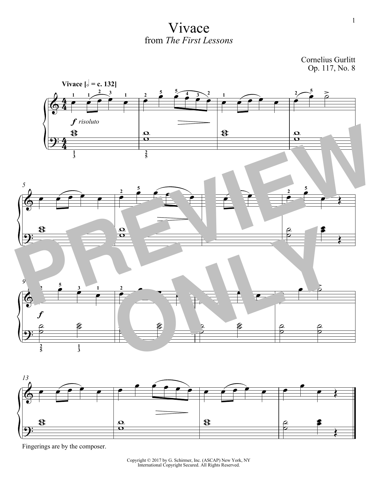 Learn to play Cornelius Gurlitt Vivace, Op. 117, No. 8 sheet music for Piano Solo in minutes. Price: 7.8900$ Cornelius Gurlitt Vivace, Op. 117, No. 8 sheet music notes and chords arranged for Piano Solo