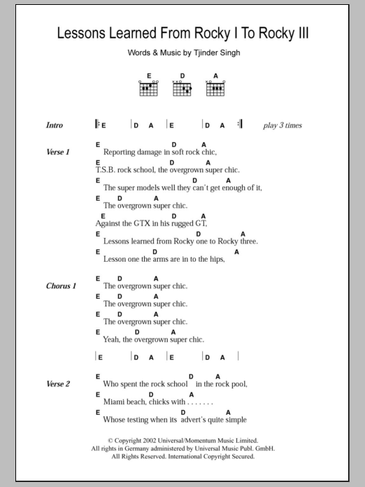 Learn to play Cornershop Lessons Learned From Rocky I To Rocky III sheet music for Guitar Chords/Lyrics in minutes. Price: 4.4900$ Cornershop Lessons Learned From Rocky I To Rocky III sheet music notes and chords arranged for Guitar Chords/Lyrics