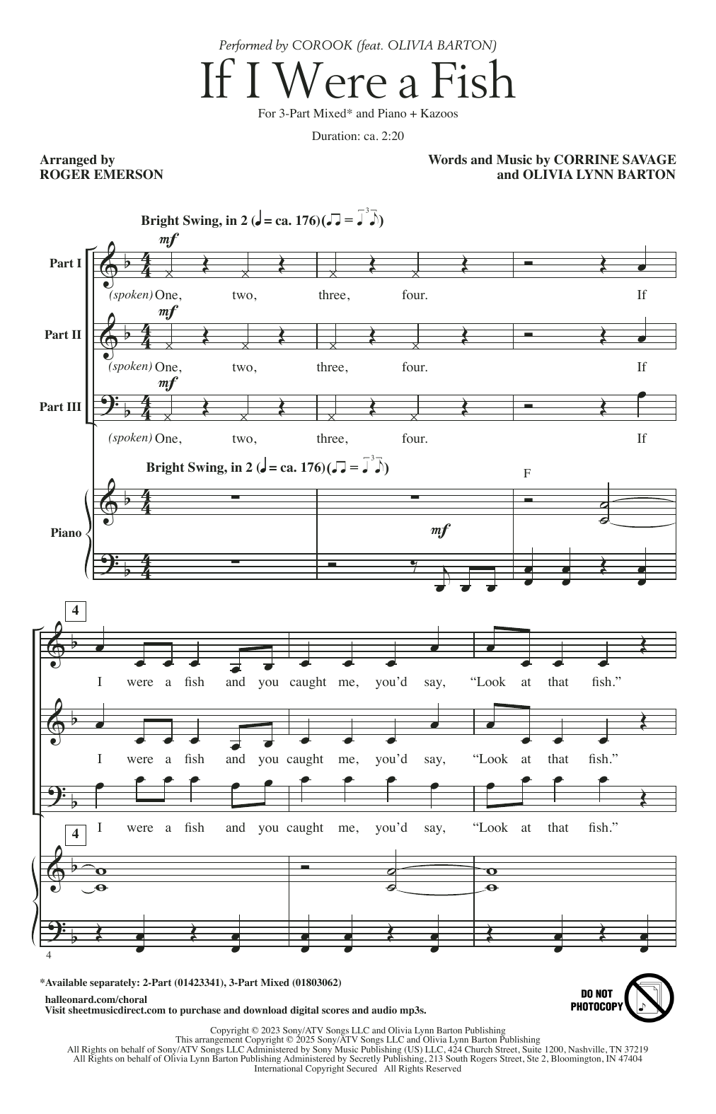 Learn to play Corook If I Were A Fish (arr. Roger Emerson) sheet music for 3-Part Mixed Choir in minutes. Price: 3.9900$ Corook If I Were A Fish (arr. Roger Emerson) sheet music notes and chords arranged for 3-Part Mixed Choir