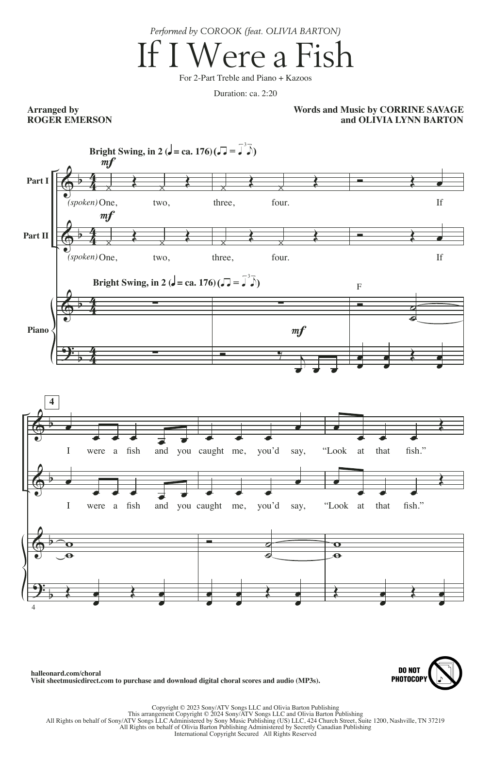 Corook If I Were A Fish (feat. Olivia Barton) (arr. Roger Emerson) sheet music notes and chords. Download Printable PDF.