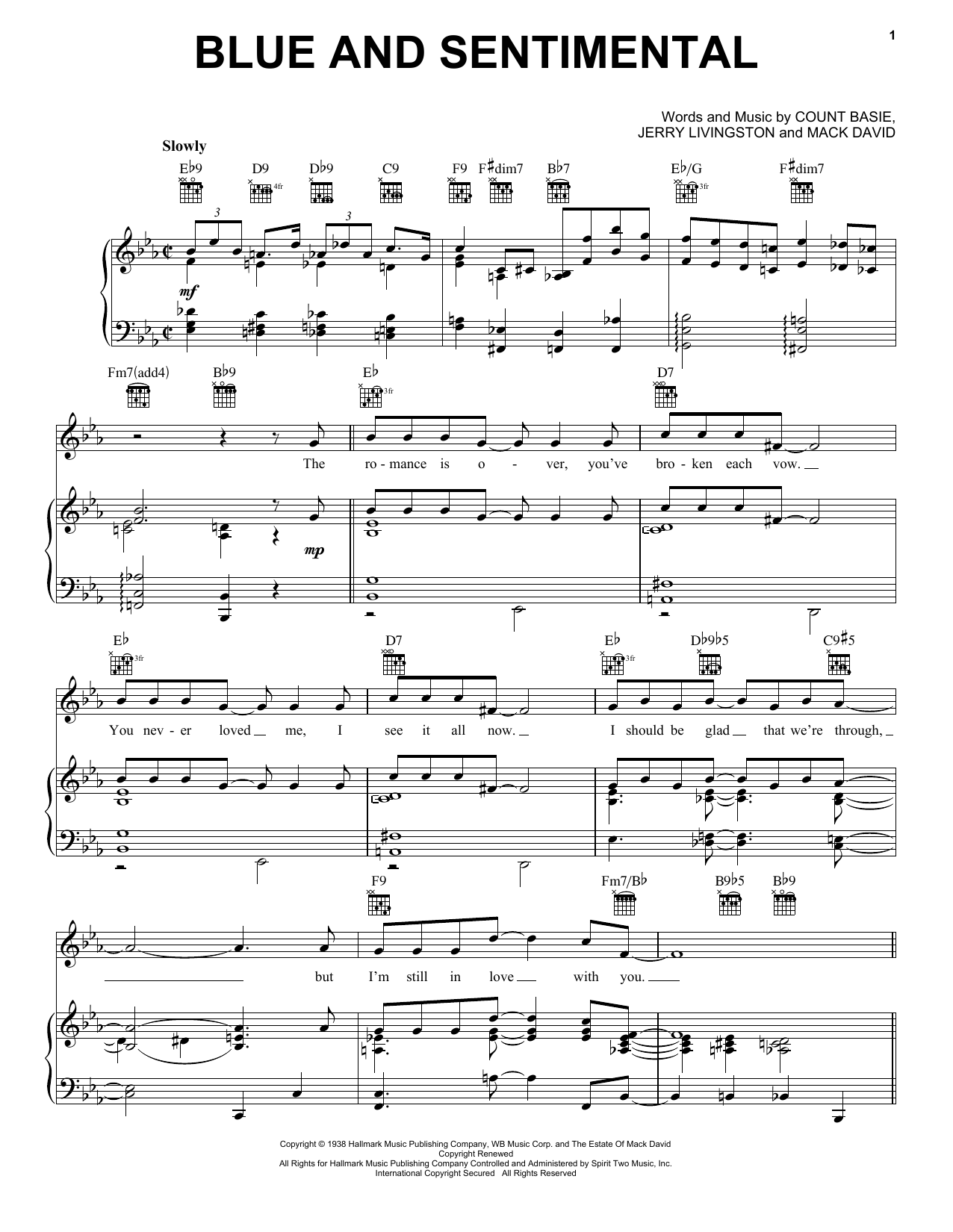 Learn to play Count Basie Blue And Sentimental sheet music for Piano, Vocal & Guitar Chords (Right-Hand Melody) in minutes. Price: 7.8900$ Count Basie Blue And Sentimental sheet music notes and chords arranged for Piano, Vocal & Guitar Chords (Right-Hand Melody)