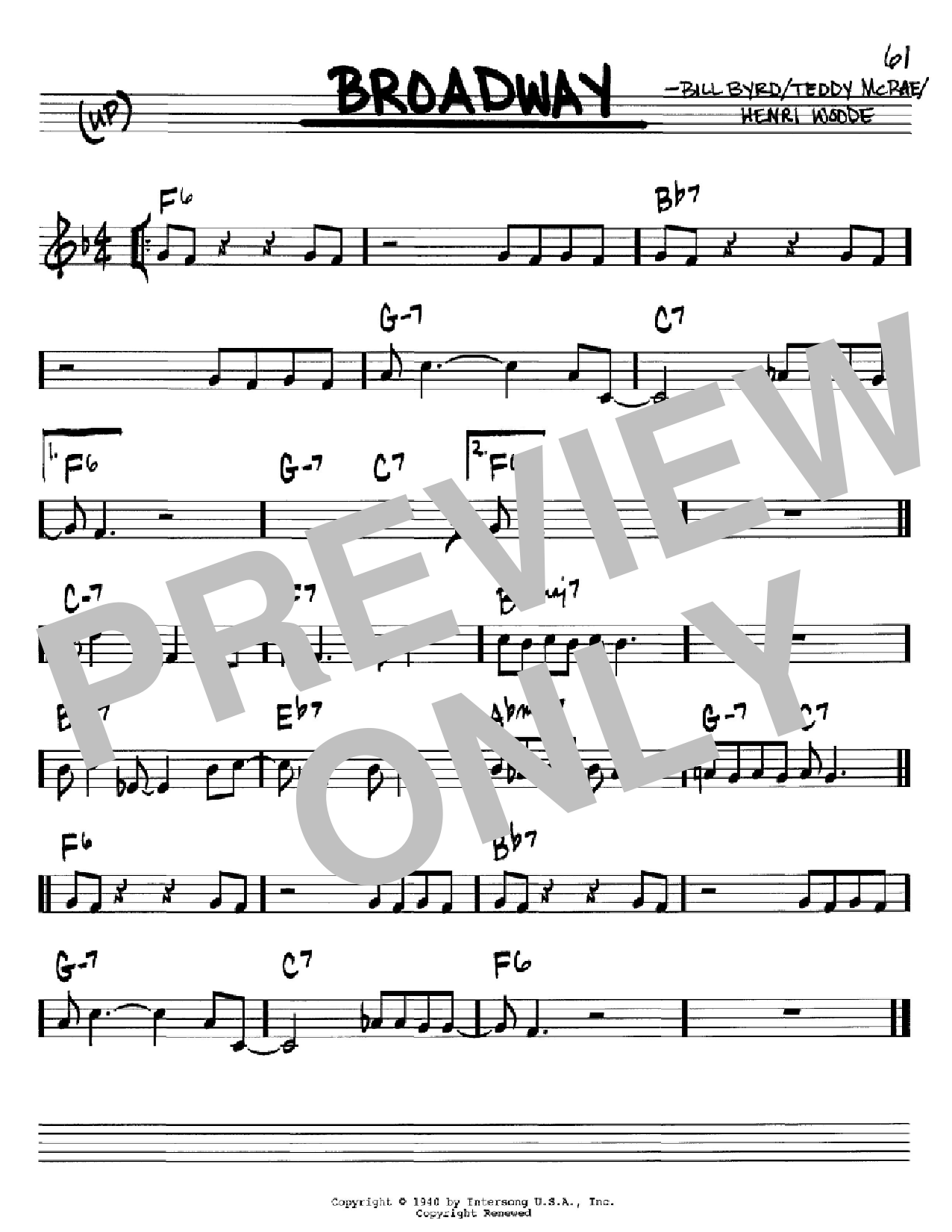 Count Basie Broadway sheet music notes and chords. Download Printable PDF.