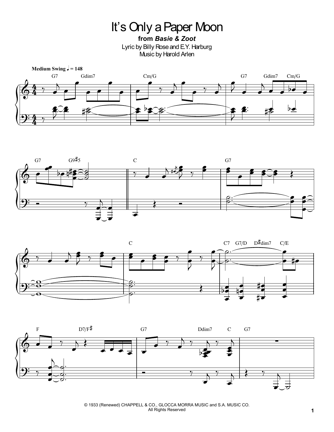 Count Basie It's Only A Paper Moon sheet music notes and chords. Download Printable PDF.