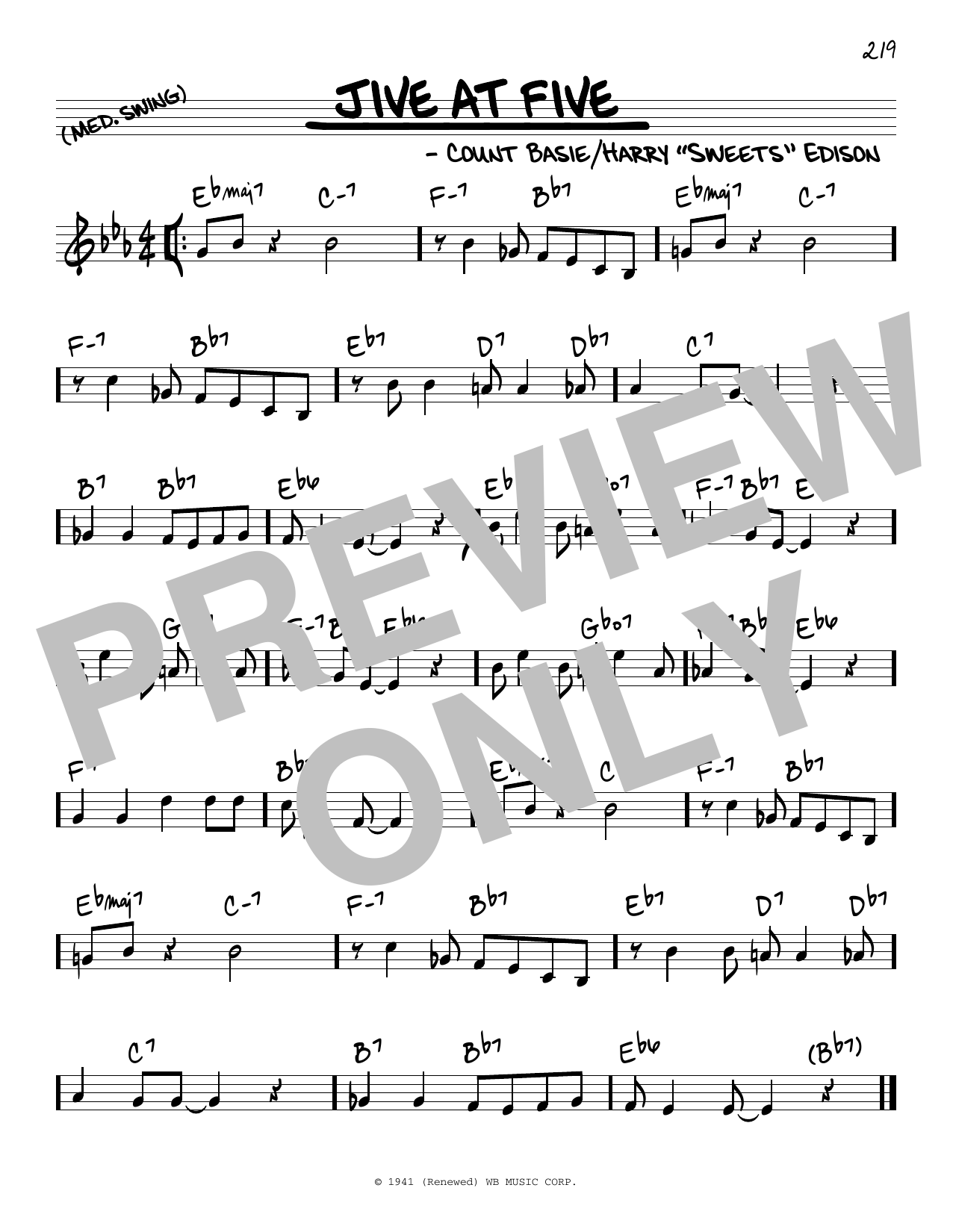 Learn to play Count Basie Jive At Five sheet music for Real Book – Melody & Chords in minutes. Price: 5.9900$ Count Basie Jive At Five sheet music notes and chords arranged for Real Book – Melody & Chords