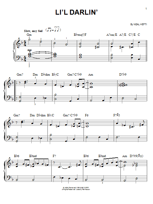 Count Basie Li'l Darlin' sheet music notes and chords arranged for Easy Piano