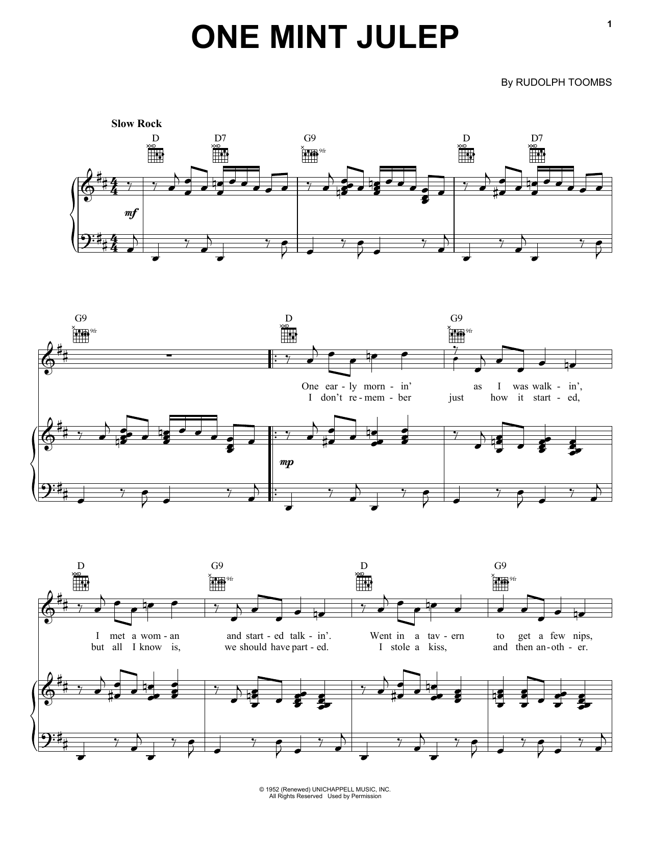 Learn to play Count Basie One Mint Julep sheet music for Piano, Vocal & Guitar Chords (Right-Hand Melody) in minutes. Price: 7.8900$ Count Basie One Mint Julep sheet music notes and chords arranged for Piano, Vocal & Guitar Chords (Right-Hand Melody)