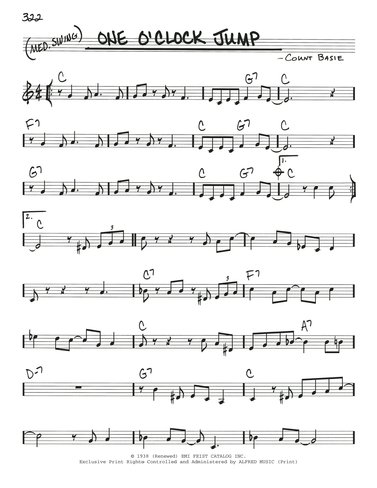 Count Basie One O'Clock Jump sheet music notes and chords. Download Printable PDF.