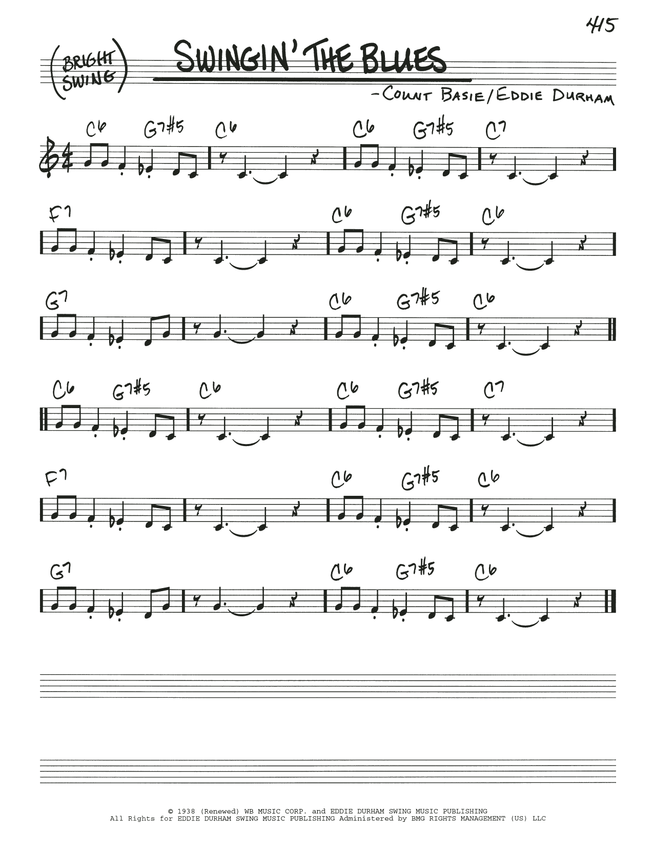 Learn to play Count Basie Swingin' The Blues sheet music for Real Book – Melody & Chords in minutes. Price: 5.9900$ Count Basie Swingin' The Blues sheet music notes and chords arranged for Real Book – Melody & Chords