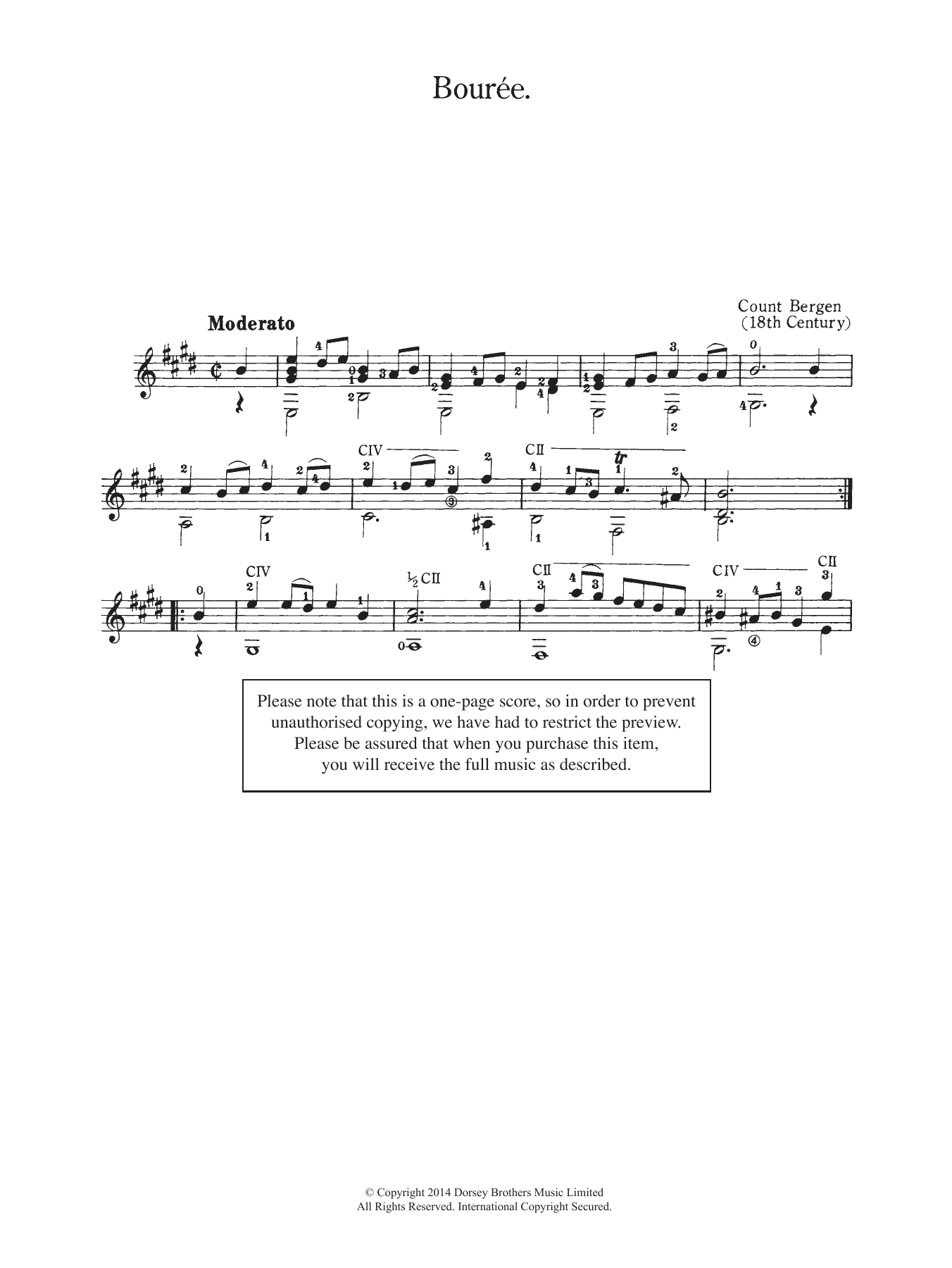 Count Bergen Bouree sheet music notes and chords. Download Printable PDF.