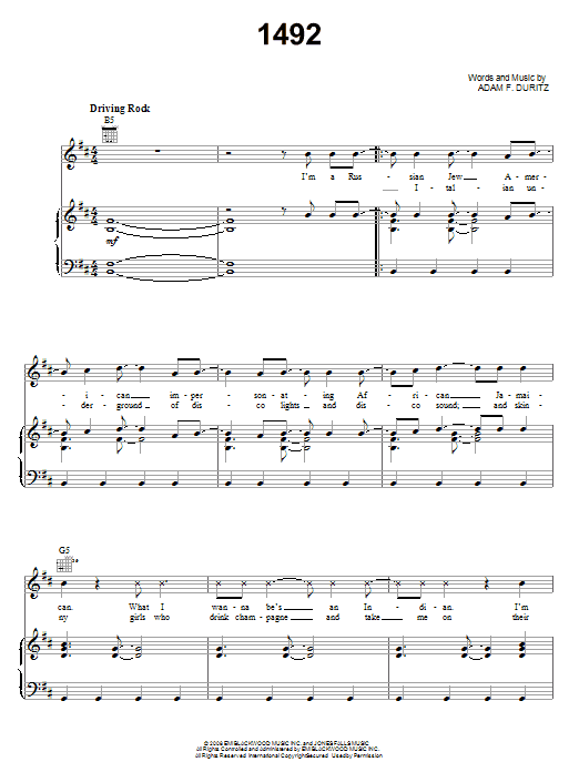 Counting Crows 1492 sheet music notes and chords arranged for Piano, Vocal & Guitar Chords (Right-Hand Melody)