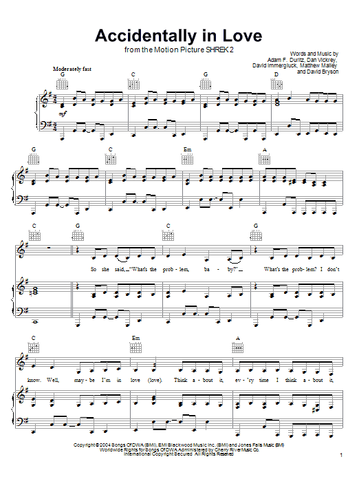 Counting Crows Accidentally In Love sheet music notes and chords. Download Printable PDF.