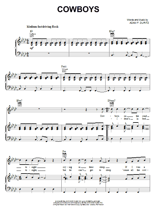 Learn to play Counting Crows Cowboys sheet music for Piano, Vocal & Guitar Chords (Right-Hand Melody) in minutes. Price: 7.8900$ Counting Crows Cowboys sheet music notes and chords arranged for Piano, Vocal & Guitar Chords (Right-Hand Melody)