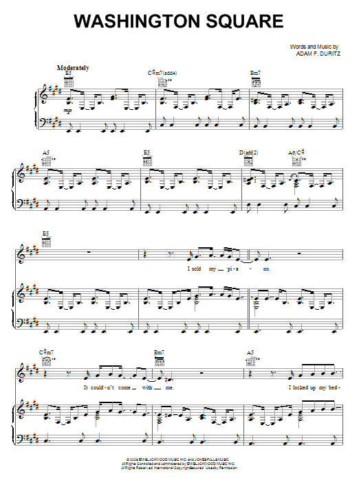 Learn to play Counting Crows Washington Square sheet music for Piano, Vocal & Guitar Chords (Right-Hand Melody) in minutes. Price: 7.8900$ Counting Crows Washington Square sheet music notes and chords arranged for Piano, Vocal & Guitar Chords (Right-Hand Melody)